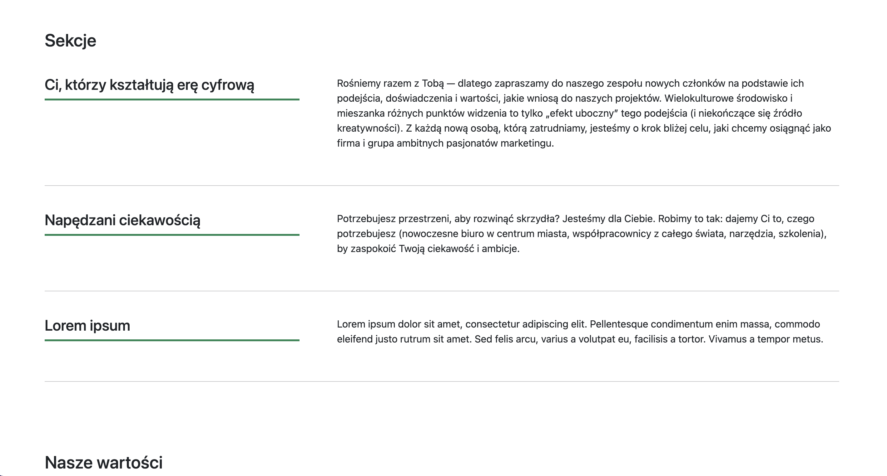 Section - Rows page preview